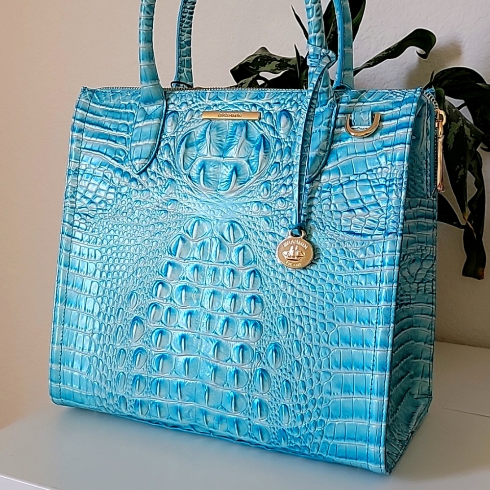 NWT 🌹Brahmin Caroline Handbag Dusty Blue Melbourne Collection leather - Picture 2 of 16